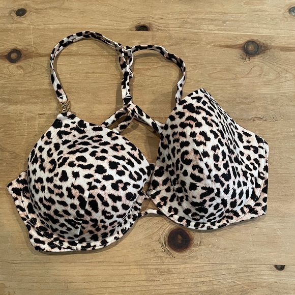 NWOT Victoria’s Secret Bra Swim Top Leopard print gold hardware t strap 34DD - Picture 1 of 11